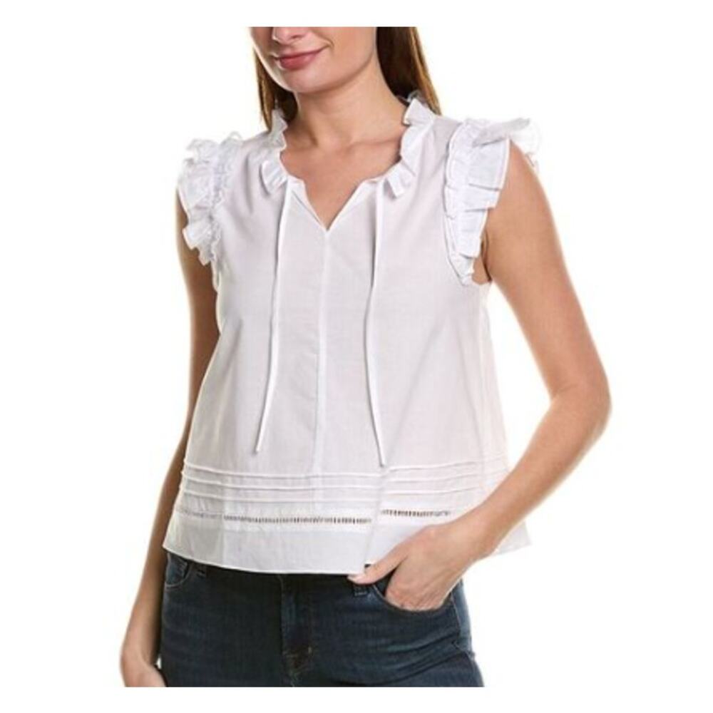Central Park West NEW‎ Babette Top Sleeveless Eyelet Ruffle Size Medium White